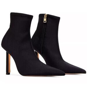 Good American Booties Size‎ 5.5 High Kickstand Black Pointed Toe Neoprene Boot